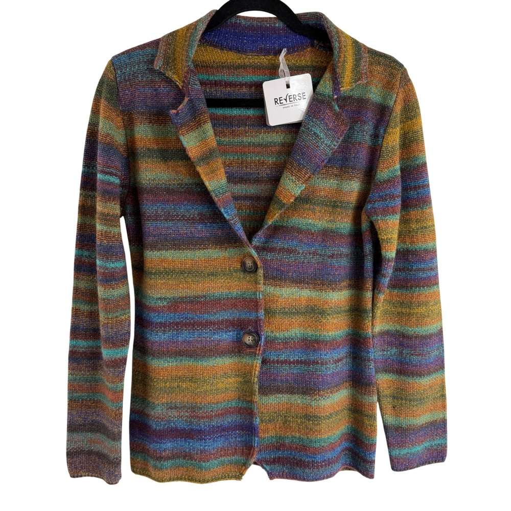 Italian Wool Alpaca Knit‎ Blazer Cardigan Striped M Reverse Made in Italy Boho